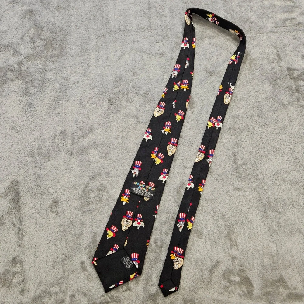 Vintage 1995 Looney Tunes Patriotic Uncle‎ Sam Silk Tie Bugs Bunny Taz 4th July